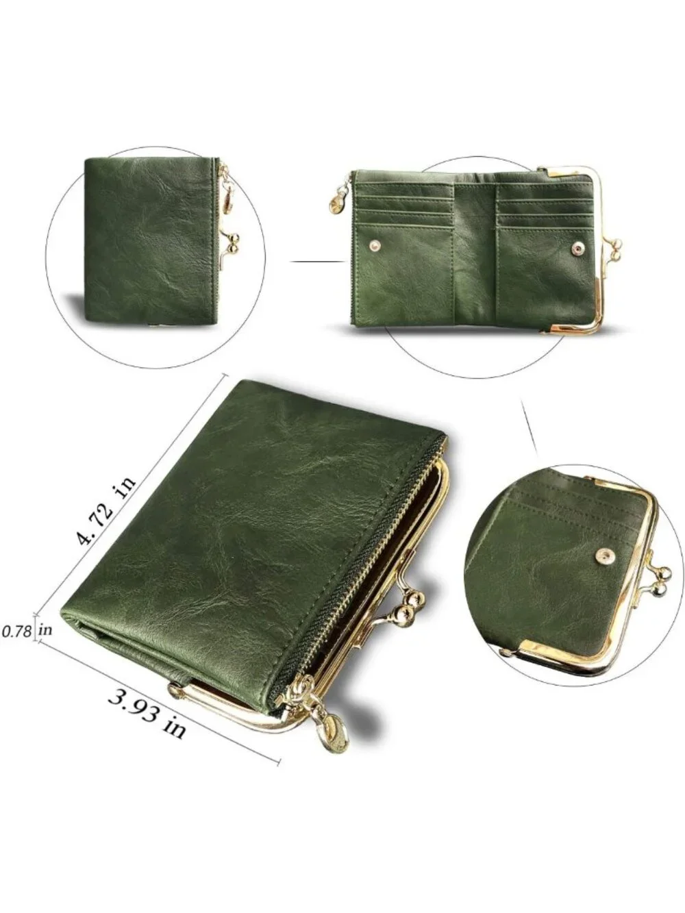 Compact RFID Women's Wallet - Vintage Leather Bifold Coin Purse with Zipper